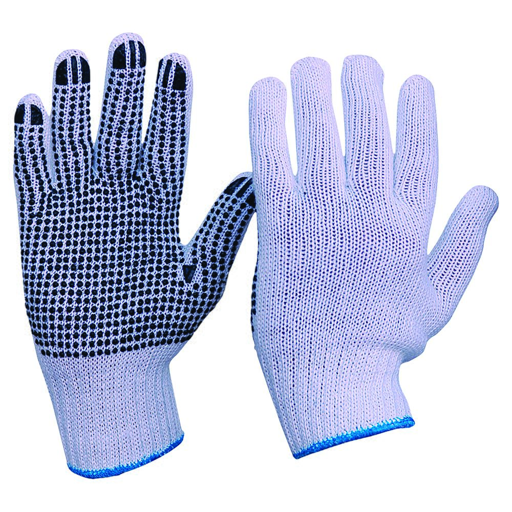 PRO - Knitted Poly/Cotton With PVC Dots Gloves Mens Size