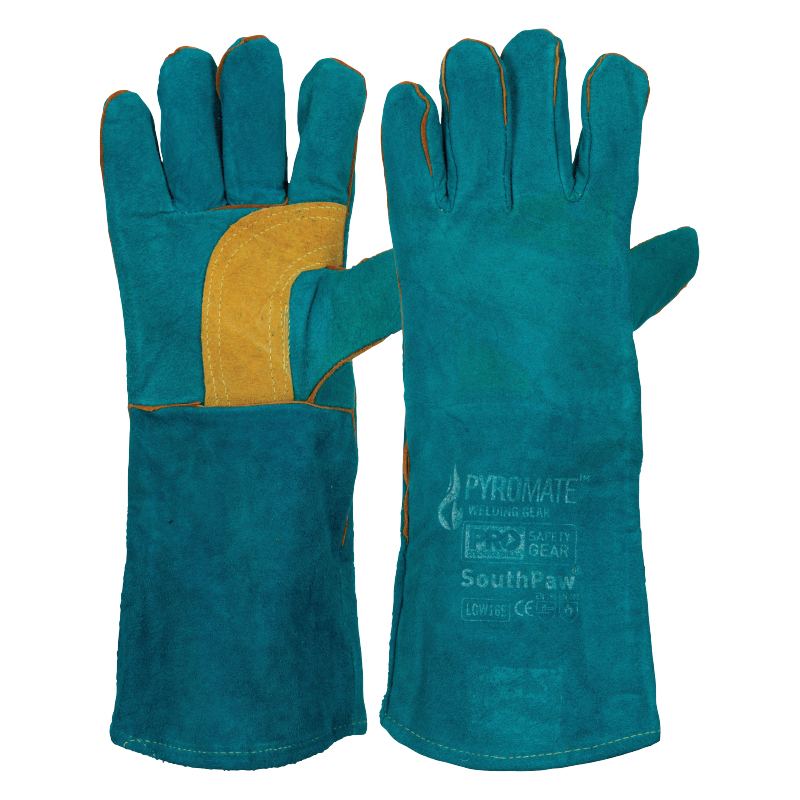 PRO - Pyromate South Paw Left Hand Pair -Green & Gold Kevlar Glove Green