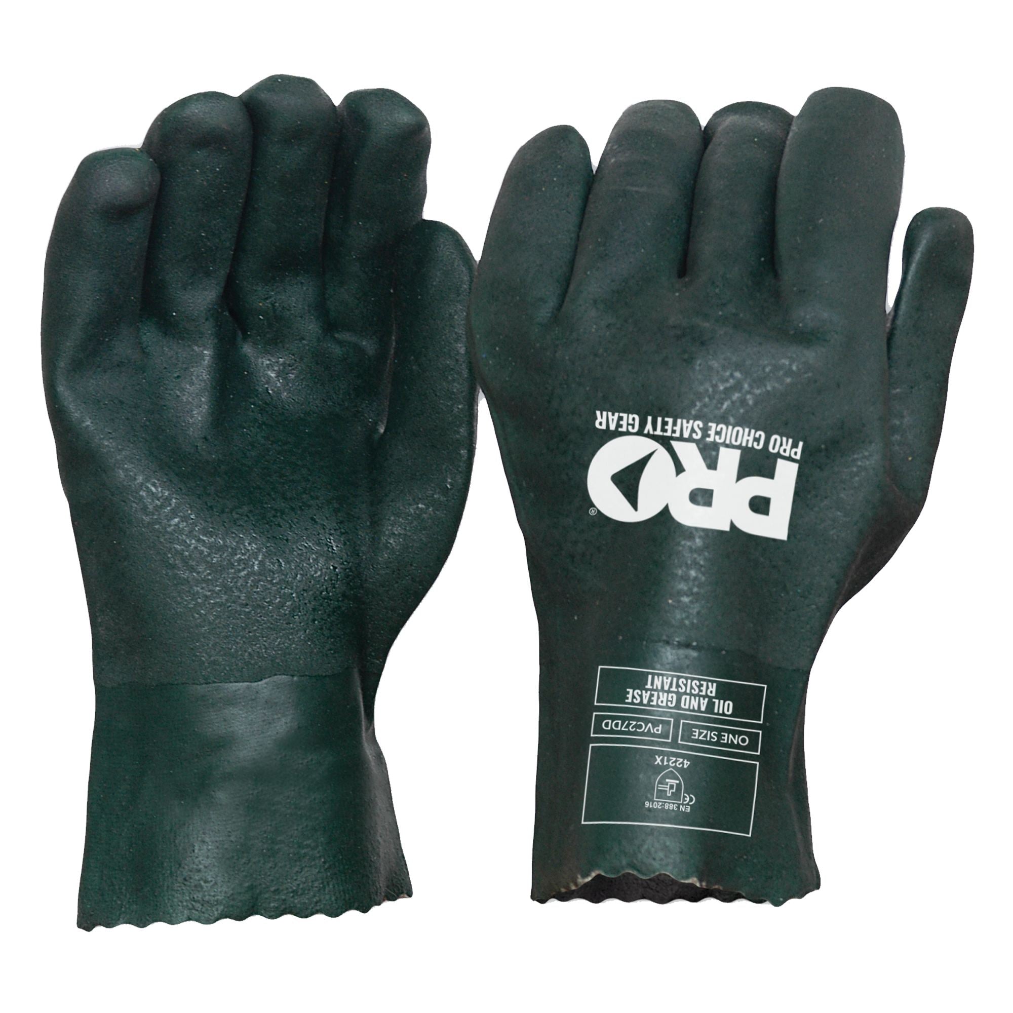 PRO - 27cm Green Double Dipped PVC Gloves Large