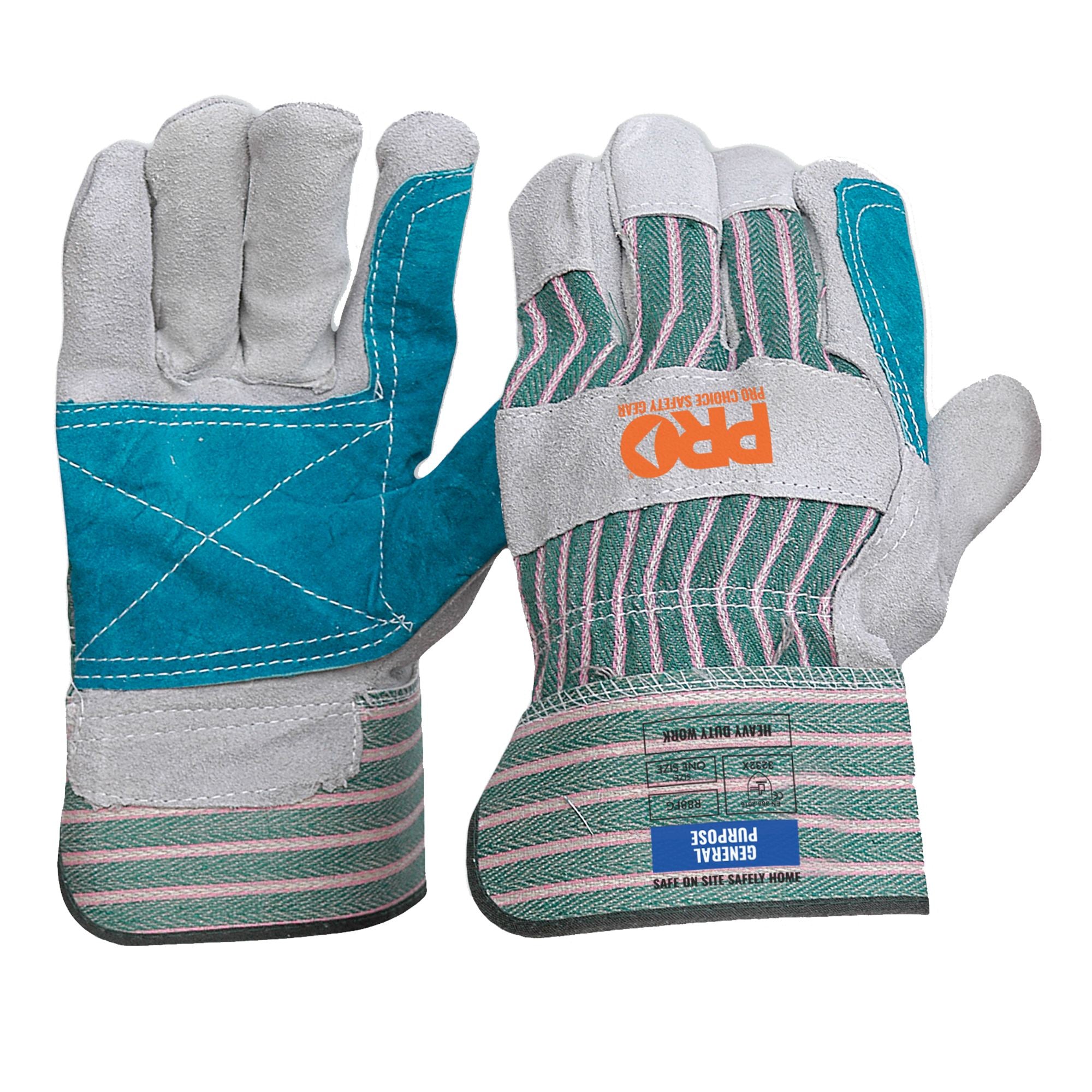 PRO - Green & Grey Striped Cotton / Leather Gloves